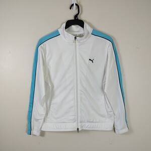 Vintage Y2K Puma White/blue streetwear double zipper track jacket womens XL